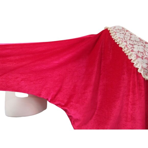 Monte Carlo Raspberry Red Velvet Lace Trim Kaftan House Dress Vintage One Size - Picture 8 of 16